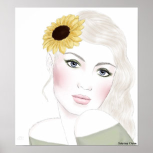 Affiches Croquis de mode - Fleurs de soleil dans ses cheveu