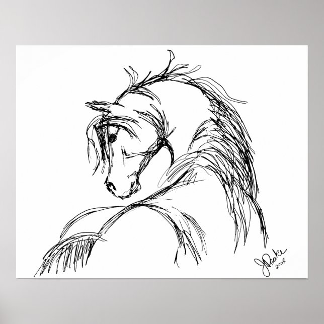 Affiches Croquis de tête de cheval d'art (Devant)