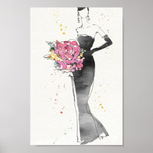 Affiches Croquis floral sauvage de robe de mode d'Apple  