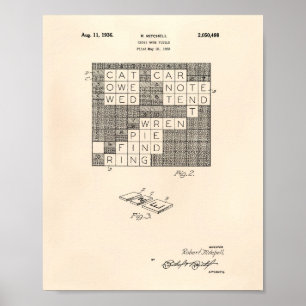 Affiches Cross Word Puzzle 1936 Brevet Art Vieux Poivre