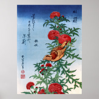 Affiches Crossbill on a Thistle, Hokusai