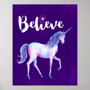 Affiches Croyez avec Unicorn dans les aquarelles pastel