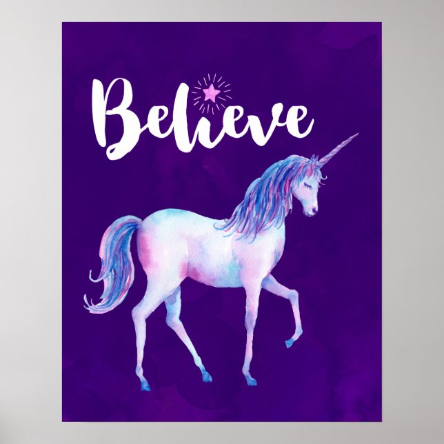 Affiches Croyez avec Unicorn dans les aquarelles pastel (Devant)