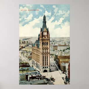 Affiches Cru 1911 de WI Repro d'hôtel de ville Milwaukee