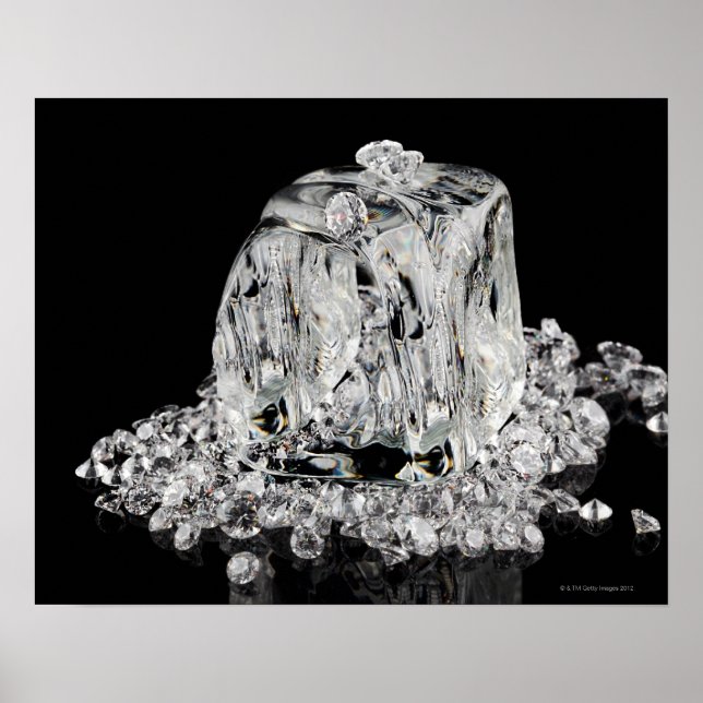 Affiches Cubes de glace fondus dans des diamants (Devant)