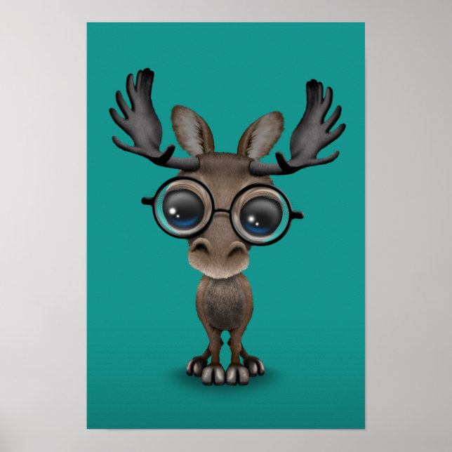 Affiches Cuisine Curieux Moose Nerd Porte-lunettes Turquois (Devant)
