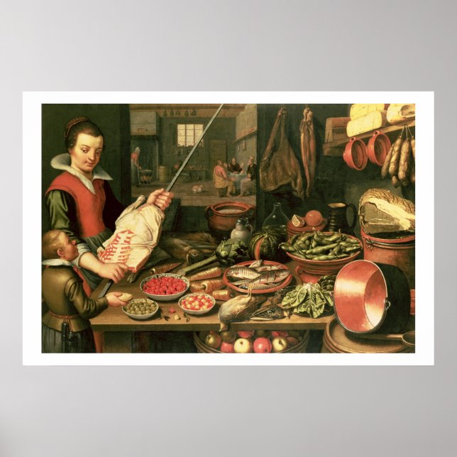 Affiches Cuisine intérieure avec femme de ménage (Devant)