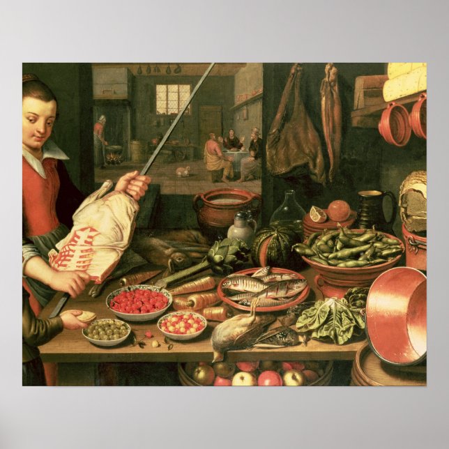 Affiches Cuisine intérieure avec femme de ménage (Devant)