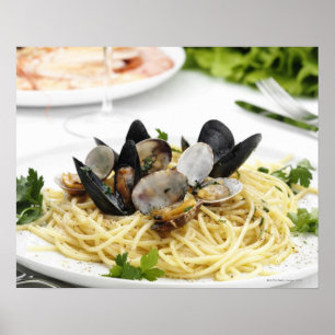 Affiches cuisine italienne. Spaghetti alle vongole.