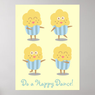 Affiches Cupcake Doodle : Cupcake kawaii dansant joyeusemen