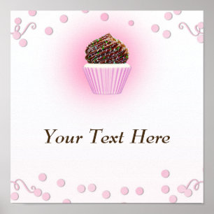 Affiches Cupcake rose Confetti Boulangerie fête d'anniversa
