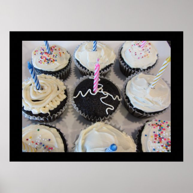 Affiches Cupcakes avec bougies (Devant)