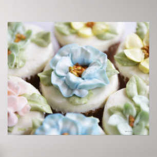 Affiches cupcakes avec glaçage aux fleurs