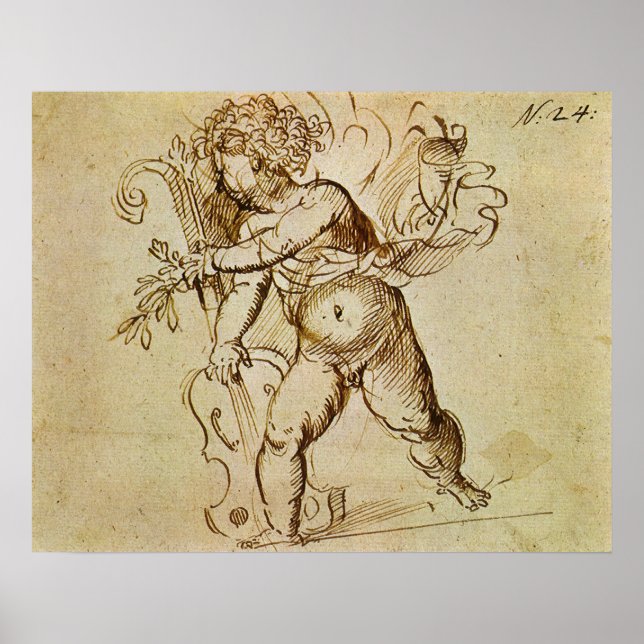 Affiches Cupid with a Violin by Domenico Campagnola (Devant)