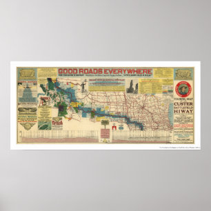 Affiches Custer Battlefield Highway Map - 1925
