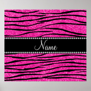 Affiches Custom name neon hot pink glitter zebra stripes