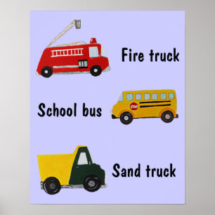 Affiches Customizable school bus, fire and sand truck