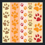 Affiches Cute Animal Paw Prints Pattern in Natural Colors<br><div class="desc">A cute design with several rows of animal paw prints in natural colors like brown,  yellow,  red and orange on a striped pattern. Some paws have claws and others do not.</div>