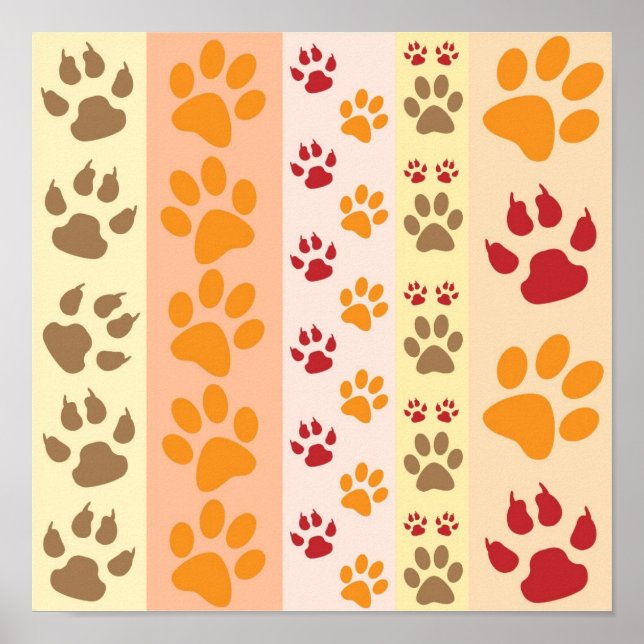 Affiches Cute Animal Paw Prints Pattern in Natural Colors (Devant)