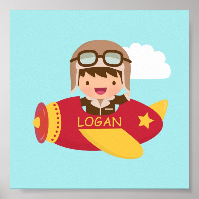 Affiches Cute Aviator Boy Airplane Boys Room Decor (Devant)