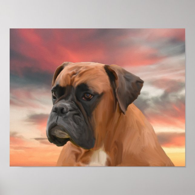 Affiches Cute Boxer Dog Eau Couleur Huile Peinture Art (Devant)