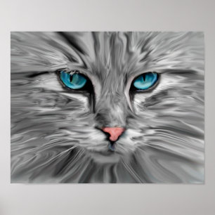 Affiches Cute Cat Eyes Visage Eau Couleur Huile Peinture Ar