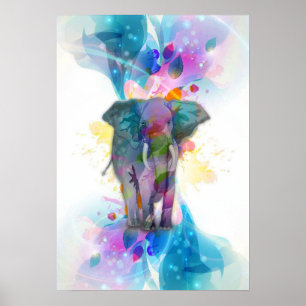 Affiches cute colourful watercolours splatters elephant