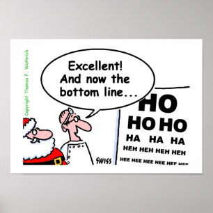 Affiches Cute Funny Santa Optometrist Eye Test Cartoon