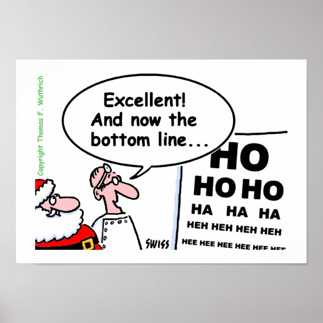 Affiches Cute Funny Santa Optometrist Eye Test Cartoon (Devant)