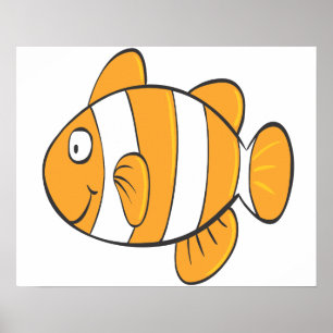 Affiches cute happy little clown fish cartoon character
