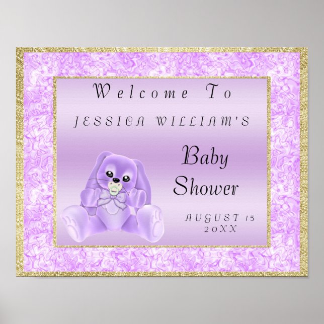 Affiches Cute Lilac Bunny "Bienvenue" (Devant)