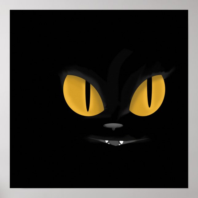 Affiches Cute Mischievous Black Cat  with Fangs (Devant)