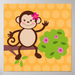 Affiches Cute Monkey Nursery Kids Wall Art Prints Girls