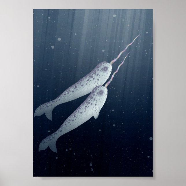 Affiches Cute Narwhals Nager Ensemble Sous L'Eau (Devant)