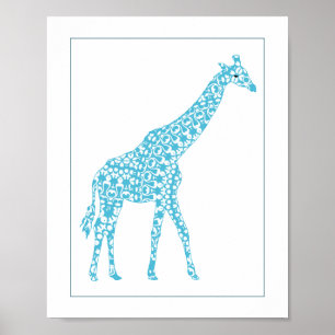 Affiches Cute Pale Blue Giraffe Baby Nursery Wall Art Decor