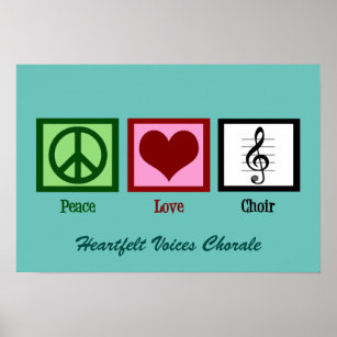 Affiches Cute Peace Love Choir Personnalisé Turquoise