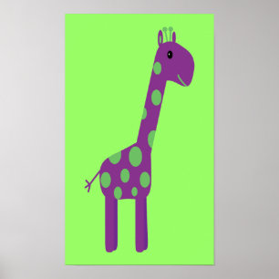 Affiches Cute Purple & Green Cartoon Giraffe personnalisabl