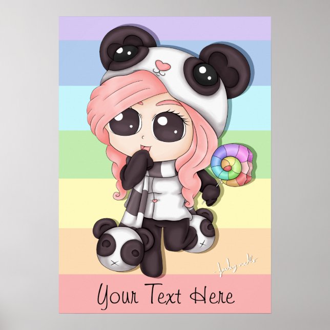 Affiches Cute Rainbow Anime Panda Girl (Devant)