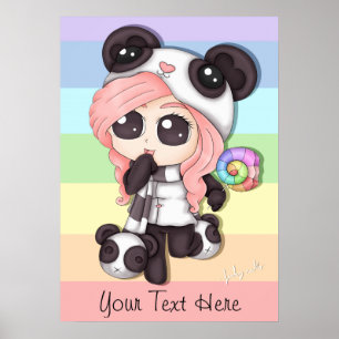 Affiches Cute Rainbow Anime Panda Girl