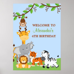 Affiches Cute Safari Jungle Animaux Anniversaire