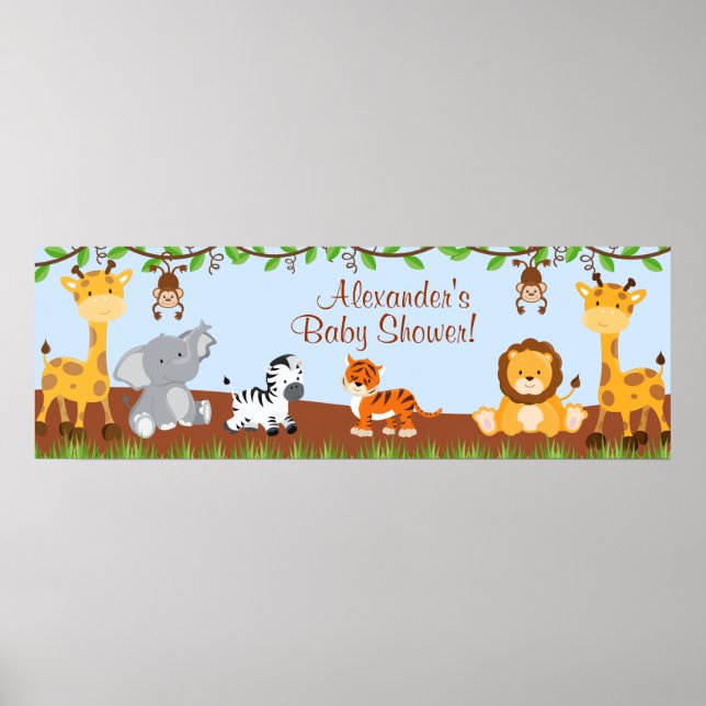 Affiches Cute Safari Jungle Animaux garçon Baby shower bann (Devant)