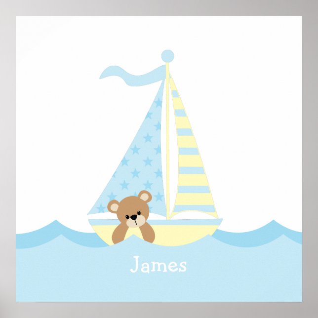 Affiches Cute Sailboat Ours Nursery Wall Art (Devant)
