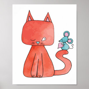 Affiches Cute Souris Aime Kitty Chat
