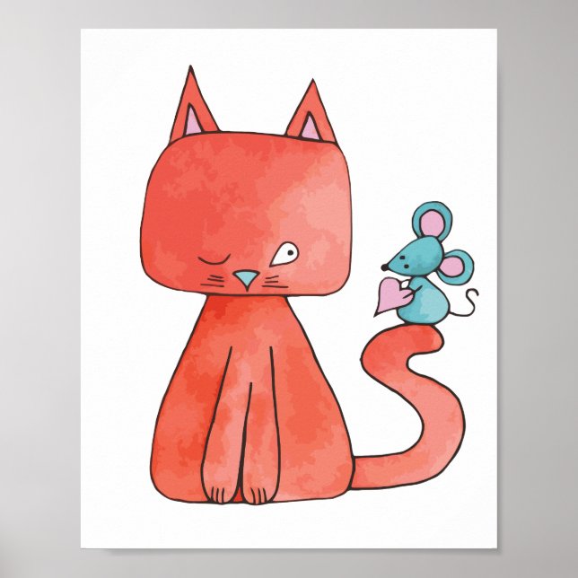 Affiches Cute Souris Aime Kitty Chat (Devant)