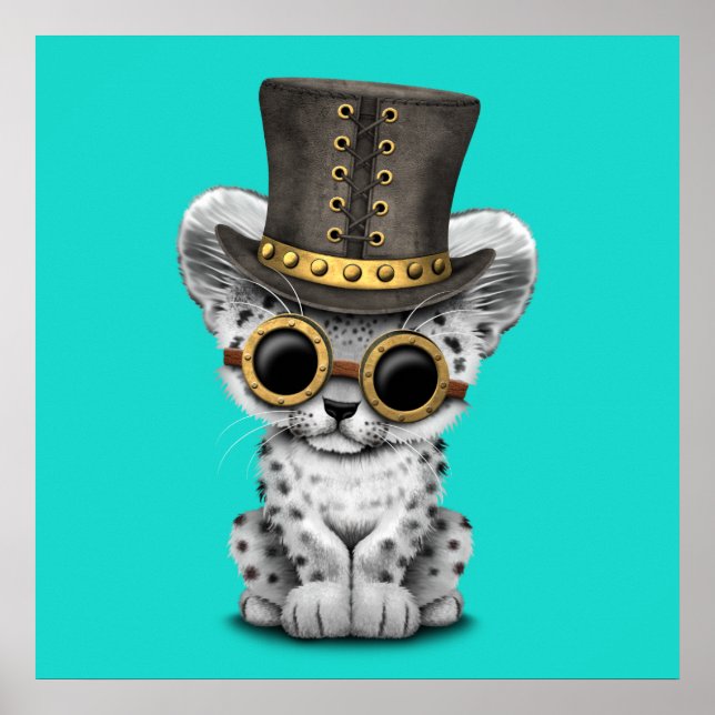 Affiches Cute Steampunk Snow Leopard Cub (Devant)