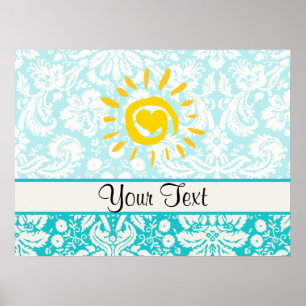 Affiches Cute Sun; Teal Damask