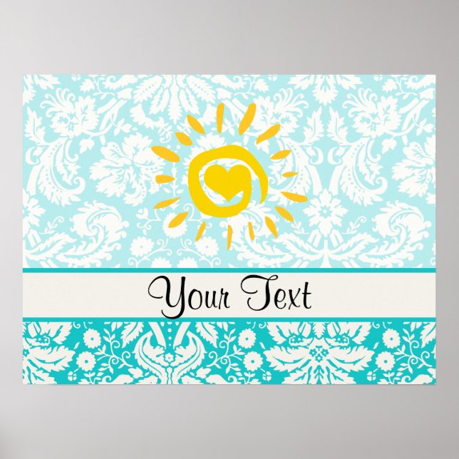 Affiches Cute Sun; Teal Damask (Devant)