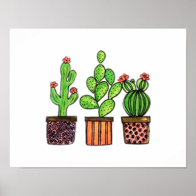 Affiches Cute Watercolor Cactus (Devant)