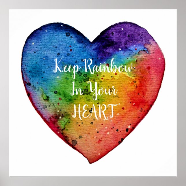 Affiches Cute Watercolor Rainbow Heart (Devant)