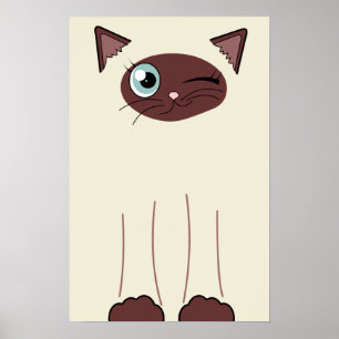 Affiches Cute Winking Siamese Cat Cartoon